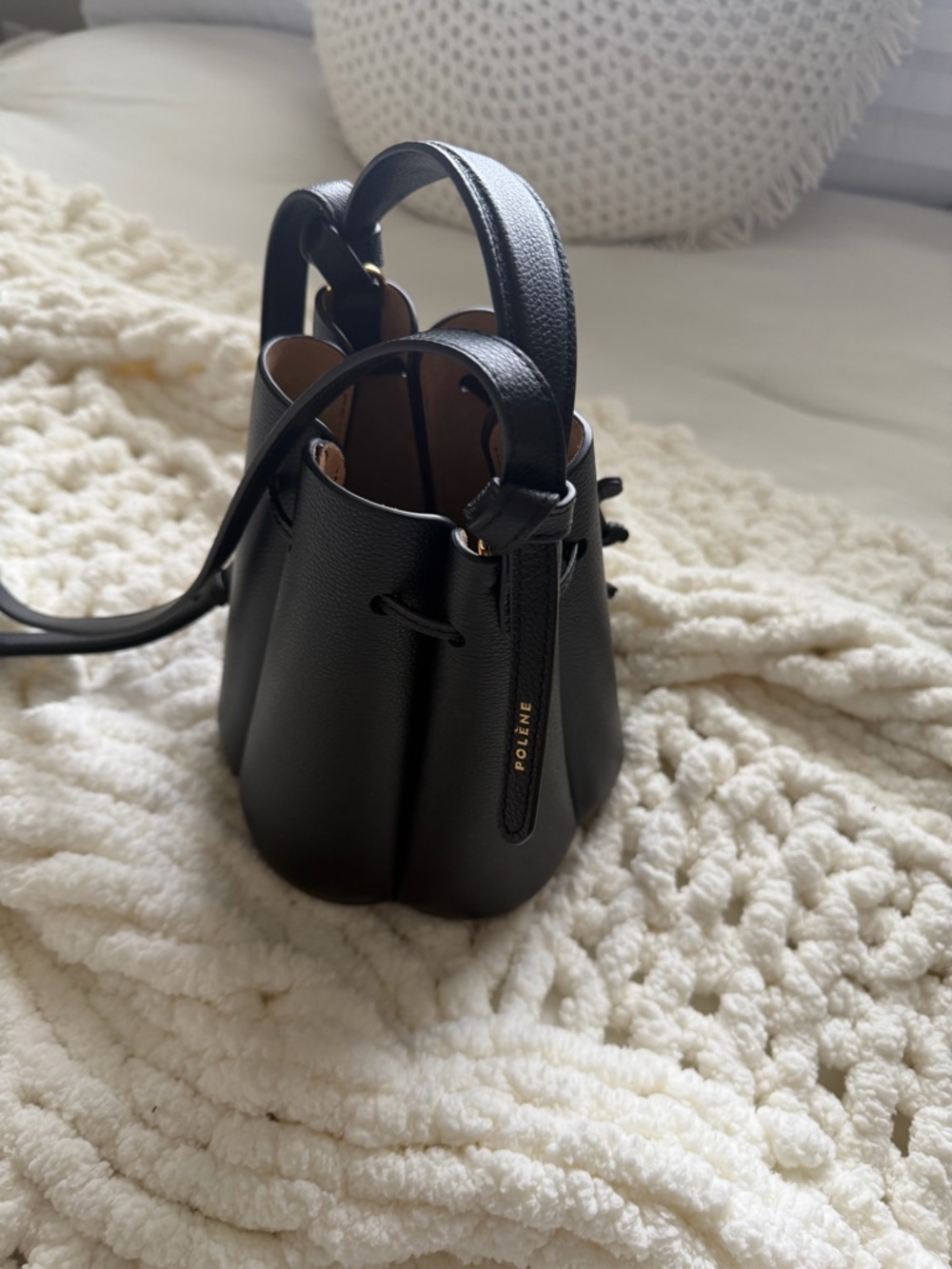 Mini Textured Camel Drawstring Bag - Picture 7 of 11